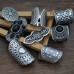 8Pcs Retro Alloy and Resin Cuff Open Rings Set&nbsp;WG49266-01
