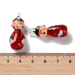手作りランプワークペンダント  人間  レッド  33x13x10.5mm  穴：3mm&nbsp;LAMP-L078-005A