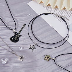 4Pcs 4 Style Star & Guitar Natural Dalmatian Jasper & Alloy Pendant Necklaces Set with Waxed Polyester Cords&nbsp;NJEW-FI0001-16