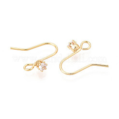 Brass Pave Clear Cubic Zirconia Earring Hooks&nbsp;KK-T077-17G-02