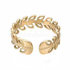 304 Stainless Steel Leaf Wrap Open Cuff Ring&nbsp;RJEW-T023-63G