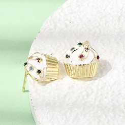 Brass Micro Pave Cubic Zirconia Enamel Stud Earrings&nbsp;EJEW-G471-16G
