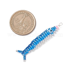 銅線ガラスシードビーズのサンマペンダント  ランプワークの目を持つ  ディープスカイブルー  54.5x13.5x2.5mm  穴：1.8mm&nbsp;PALLOY-MZ01105-01