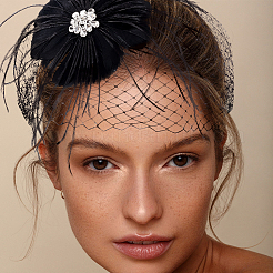 ブライダル ウェディング メッシュ フェザー ファシネーター ハット ヘアチップ  ティーパーティーの帽子  ブラック  280x250x16mm&nbsp;OHAR-WH0011-47B