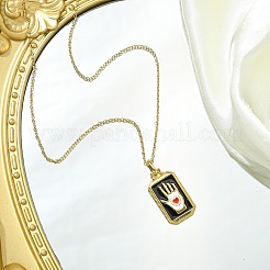 長方形タロット 304 ステンレススチール エナメルペンダントネックレス 女性用  ゴールドカラー  ブラック  15.94インチ（40.5cm）&nbsp;NJEW-G157-01G-02
