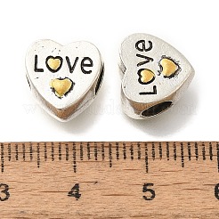 メッキ合金エナメル欧州ビーズラック  大穴ビーズ  鉛フリー＆カドミウムフリー  単語「love」付けのハート  プラチナ  11x11x7mm  穴：4.5mm&nbsp;FIND-H005-21P
