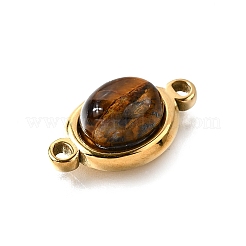 304 Stainless Steel Pave Natural Tiger Eye Connector Charms&nbsp;STAS-F318-17G