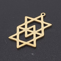 ステンレスペンダント201個  レーザー切断  ダビデの星  ゴールドカラー  35.5x20x1mm  穴：1.5mm&nbsp;STAS-S105-LA235