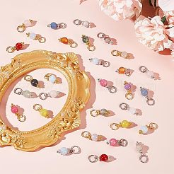 144ピース24スタイルナチュラルミックスジェムストーンペンダント  真鍮製の金具と304ステンレススチール製の丸カンが付いた丸いチャーム  染めと未染色の混合  ゴールデン＆シルバー  18mm  6個/スタイル&nbsp;PALLOY-GO00024