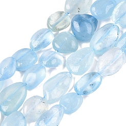 天然石アクアマリンビーズ連売り  ナゲット  8~15x7~12x4~12mm  穴：1mm  約30~45個/連  15.7インチ&nbsp;G-R445-8x10-36