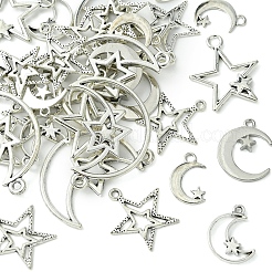 35pcs7スタイルチベットスタイルアロイペンダント  スター/ムーン  アンティークシルバー  18~37x15.5~25x2~2.5mm  穴：1.6~3mm  5個/スタイル&nbsp;FIND-FS0002-88