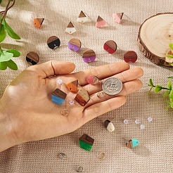 DIY 12 Pairs 12 Style Two Tone Resin & Walnut Wood Stud Earring Findings&nbsp;DIY-CW0001-35