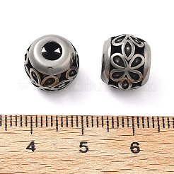 304ステンレススチールヨーロピアンビーズ  大穴ビーズ  花の丸  アンティークシルバー  11x9.5mm  穴：4mm&nbsp;STAS-V008-47AS