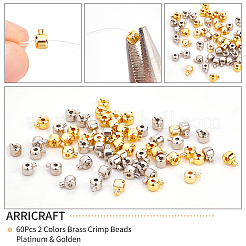 60 個 2 色真鍮つぶし玉  ロンデル  プラチナ·ゴールデン  4.5x3.5x3mm  穴：1mm  30個/カラー&nbsp;FIND-AR0001-55