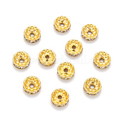 鉄グレードAクリスタルラインストーンスペーサービーズ  ロンデル  ストレートエッジ  ゴールドカラー  10x3~3.5mm  穴：2mm&nbsp;RB-A010-10MM-G