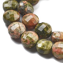 天然石ユナカイトビーズ連売り  ファセットコインビーズ  フラットラウンド  6~7.5x4~5.5mm  穴：0.8~1mm  約56~70個/連  15.31~16.10インチ（38.9~40.9cm）&nbsp;G-C179-A13-02
