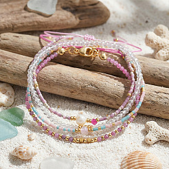 4Pcs 4 Styles Natural Gemstone Round Beaded Bracelets & Glass Seed Beads Adjustable Bracelets & Glass Round Beaded Charm Bracelets Set for Women&nbsp;EV4256-2