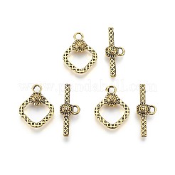 チベット風合金菱形トグル留め金  アンティーク黄金  菱形：20x15x3mm  穴：2.5mm  バー：24x9x2mm  穴：2.5mm&nbsp;PALLOY-J471-26AG
