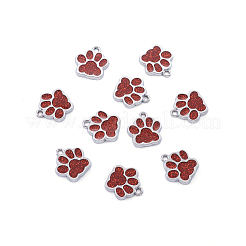 合金エナメルチャーム  グリッターパウダー付き  犬の足跡  プラチナ  暗赤色  17.7x16.6x2mm  穴：2mm&nbsp;ENAM-TAC0001-05D
