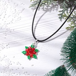 Natural Carnelian(Dyed & Heated) & Glass Snowflake Pendant Necklaces&nbsp;NJEW-JN05054-01
