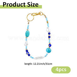 Glass & Synthetic Turquoise & ABS Plastic Imitation Pearl Keychain&nbsp;HJEW-FH00142
