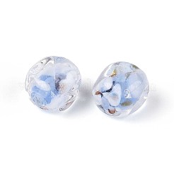 手作りゴールドパウダー入りランプワークビーズ  花と直方体  磁器と  ライトスチールブルー  12~13x10~11x10~11mm  穴：1.2~1.5mm&nbsp;LAMP-T021-32A