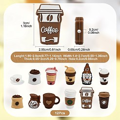 コーヒーテーマシリコンビーズ12個、12つのスタイル  焦点ビーズ  混合図形  ミックスカラー  19.5~29x14~27x6.5~20mm  穴：2mm  1個/スタイル&nbsp;SIL-FS0001-36