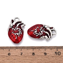 合金エナメルチャーム  アンティークシルバー  ハートチャーム  レッド  25x16x4mm  穴：2.5mm&nbsp;X-FIND-A021-04S