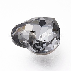 ガラスラインストーンチャーム  バックメッキ  多面カット  ハート  シルバーナイトシェード  8x8x4mm  穴：1mm&nbsp;RGLA-A024-A02-001SN