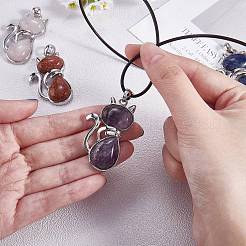 12Pcs 12 Style Natural & Synthetic Gemstone Kitten Pendants&nbsp;G-SZ0002-17