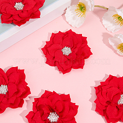ポリエステルとラインストーンの装飾アクセサリー  ドレス衣装の装飾用  花  レッド  77~80x26mm&nbsp;DIY-WH20063-015B