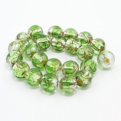 手作りの銀箔ガラスランプワークラウンドビーズ連売り  金粉入り  ミックスカラー  12mm  穴：2mm  約23個/連  9.84インチ&nbsp;FOIL-L008-01
