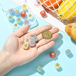 18 個 6 色 UV メッキアクリルビーズ  虹色の  柿  黄金の合金パーツ  ミックスカラー  15.5~16x14.5~15x14.5~15mm  穴：1~1.4mm  3個/カラー&nbsp;MACR-CJ0002-35