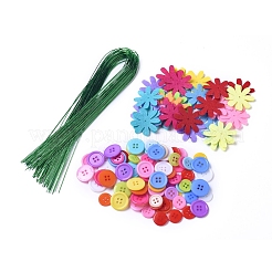 DIYクラフトブーケキット  プラスチックボタン付き  鉄線と花の形の不織布  母の日のために  教師の日  父の日  ミックスカラー  400x0.7mm&nbsp;DIY-WH0157-01A