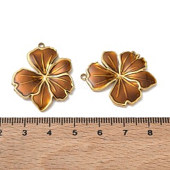 304ステンレススチール、エナメルペンダント  花のチャーム  イオンプレーティング（ip）  18KGP本金メッキ  チョコレート  32x26x2.5mm  穴：1.8mm&nbsp;SA-CBAF3AB-01G-05