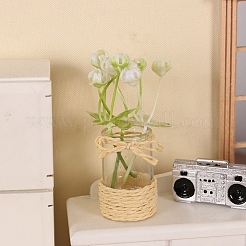 プラスチック製の花とガラスの花瓶のミニチュア装飾品  マイクロランドスケープホームドールハウスアクセサリー  小道具の装飾のふりをする  ライム  26x75mm&nbsp;PW-WGC57FA-01
