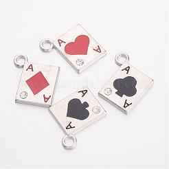 合金エナメルチャーム  カドミウムフリー＆鉛フリー  ラインストーン付き  ポーカーエース  プラチナ  ミックスカラー  約21mm長  19 mm幅  厚さ2.5mm  穴：3mm&nbsp;EAP031Y