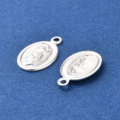 真鍮製チャーム  楕円形と聖母マリアのチャーム  カドミウムフリー＆鉛フリー  925銀メッキ  12.5x8x1mm  穴：1.2mm&nbsp;KK-F907-15S