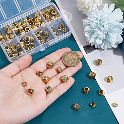 80個 8スタイル チベットスタイル 亜鉛合金 ヨーロピアンビーズ  大穴ビーズ  DIYアクセサリー  混合図形  アンティーク黄金  7~10x4.5~8mm  穴：4~6mm  10個/スタイル&nbsp;FIND-PH0021-13B