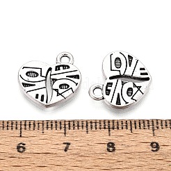 合金のチベット風チャーム  ハート  カドミウムフリー＆鉛フリー  アンティークシルバー  15x15x2mm  穴：1.8mm&nbsp;TIBE-T016-02AS