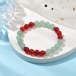 8mm ラウンド天然グリーンアベンチュリン＆カーネリアンビーズストレッチブレスレット、女性・男性用  内径：2-1/8インチ（5.4cm）&nbsp;BJEW-JB10533-02