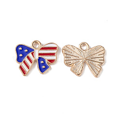 アメリカの国旗スタイルの合金エナメル ペンダント  ライトゴールド  ちょう結びチャーム  カラフル  13x16x1.5mm  穴：2mm&nbsp;ENAM-K067-26