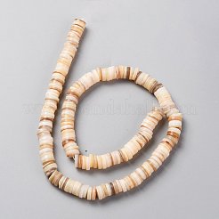 天然淡水シェルビーズ連売り  フラットラウンド/ディスク  ヒシビーズ  きいろ  8~8.5x1.5~2.5mm  穴：1mm  約190個/連  15.35インチ（39cm）&nbsp;SHEL-C001-05