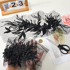 コンピュータ刺繍ポリエステル装飾アクセサリー  マスクと衣装のアクセサリー  アップリケ  花  ブラック  530x220x6mm&nbsp;DIY-WH20063-032A