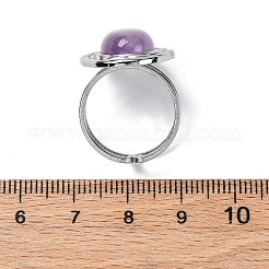 楕円形の天然アメジストの指輪  女性用304ステンレススチールカフリング  ステンレス鋼色  オーバル：22x17.5mm  調整可能&nbsp;RJEW-M063-01P-16