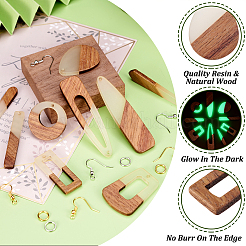 DIY ジオメトリック イヤリング メイキング キット  ダークウッドと樹脂ペンダントで光る輝きを含む  真鍮のピアスフック  多角形 & 長方形 & ティアドロップ & ドーナツ & 三角形  プラチナ·ゴールデン  98個/箱&nbsp;DIY-TA0005-64