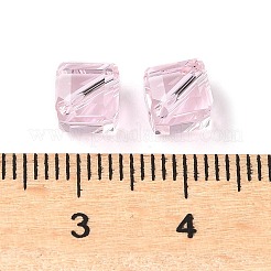 ガラス k9 ガラス  模造オーストリアクリスタルビーズ  多面カット  正方形  パールピンク  6x6x6mm  穴：1mm&nbsp;GLAA-H024-14A-16