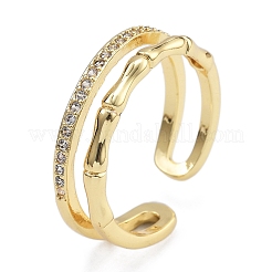 Rack Plating Brass Micro Pave Clear Cubic Zirconia Cuff Finger Rings for Women&nbsp;RJEW-M028-39G