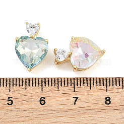 真鍮製ガラスチャーム  ハートチャーム  多面カット  ミックスカラー  16x10x8mm  穴：4.3x2.3mm&nbsp;GL-CBABDD8-11G