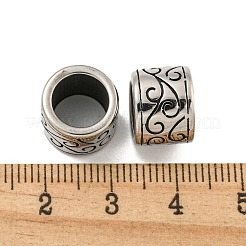 316サージカルステンレススチール製大穴ビーズ  テクスチャードカラム  アンティークシルバー  12x9mm  穴：9mm&nbsp;STAS-Q326-09AS-02